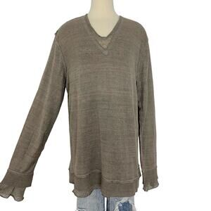 Dolce & Gabbana Distressed Linen Sweater Pullover Taupe/Tan V-Neck Mens 54 (XXL)